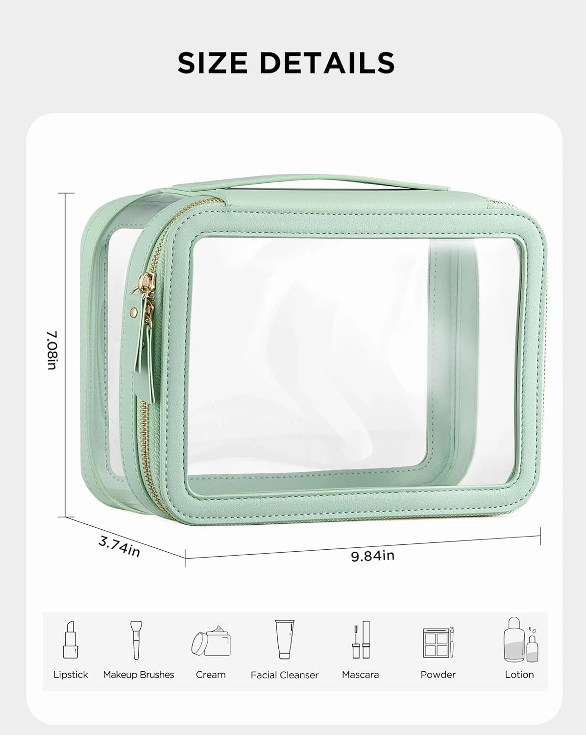 X-Large Clear Makeup Bag for Women, Portable Travel Makeup Bag Organizer Waterproof Toiletry Bag Cute Makeup Bags Cosmetic Bag Makeup Pouch, Green