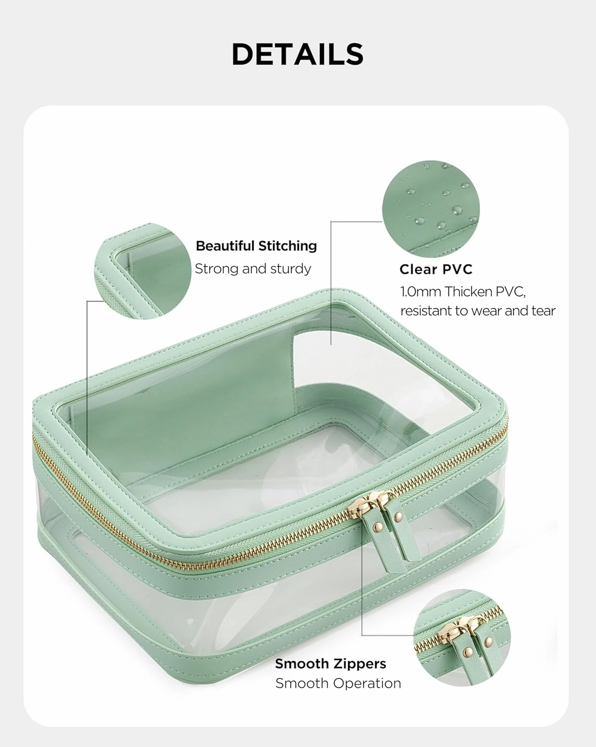 X-Large Clear Makeup Bag for Women, Portable Travel Makeup Bag Organizer Waterproof Toiletry Bag Cute Makeup Bags Cosmetic Bag Makeup Pouch, Green