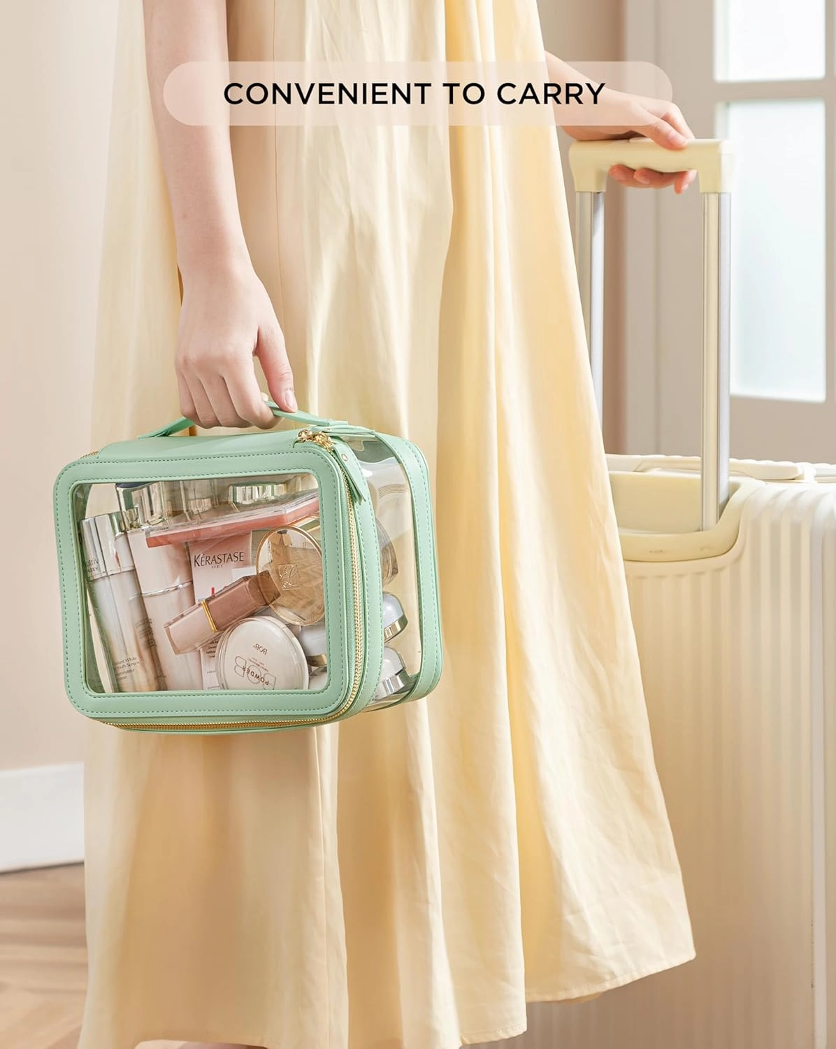 X-Large Clear Makeup Bag for Women, Portable Travel Makeup Bag Organizer Waterproof Toiletry Bag Cute Makeup Bags Cosmetic Bag Makeup Pouch, Green