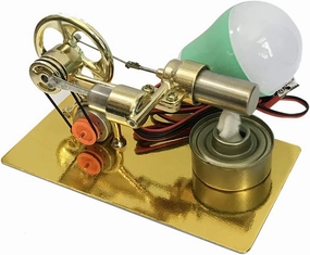 XURUYI Single Cylinder Stirling Engine Model with Base (Random Color of Bulb) - Golden, Stirling Heat Power Cylinder Generator, Science & Technology Experiment Toy
