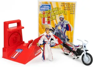 Z Wind Ups Evel Knievel Deluxe Silver High Jumper Stunt Cycle - Iconic Retro Toy with Launcher for Extreme Jumps, Tricks, and Stunts | Durable, Fun, and Perfect | Classic Action Figure