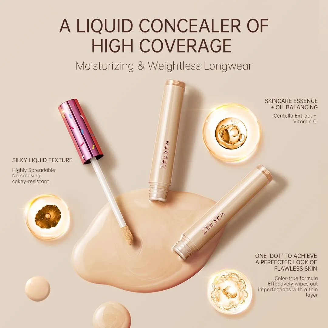 ZEESEA Dessert Collection:Correct-it Liquid Concealer,Corrects the Imperfections,Moisture & Weightless Longwear(#01 Almond Beige)
